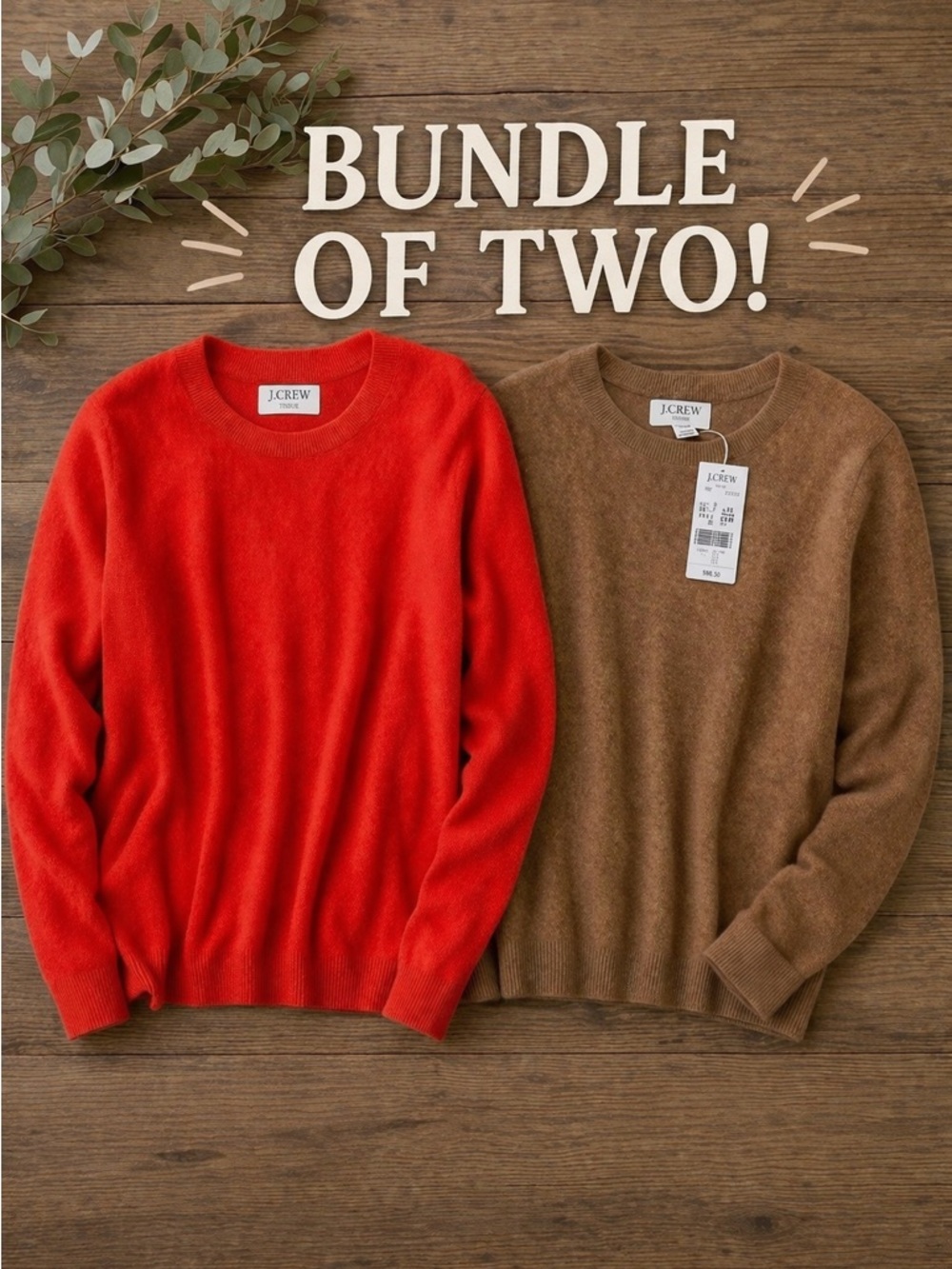 J.Crew Factory Cotton Teddie Sweater Bundle S Red & Camel Crewneck Lightweight